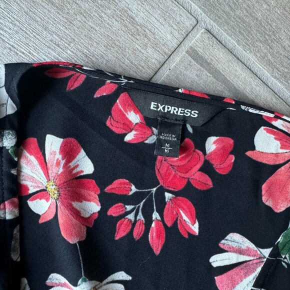 Express Black Floral Wrap Top Long Flowy Sleeves Size M - Picture 3 of 6
